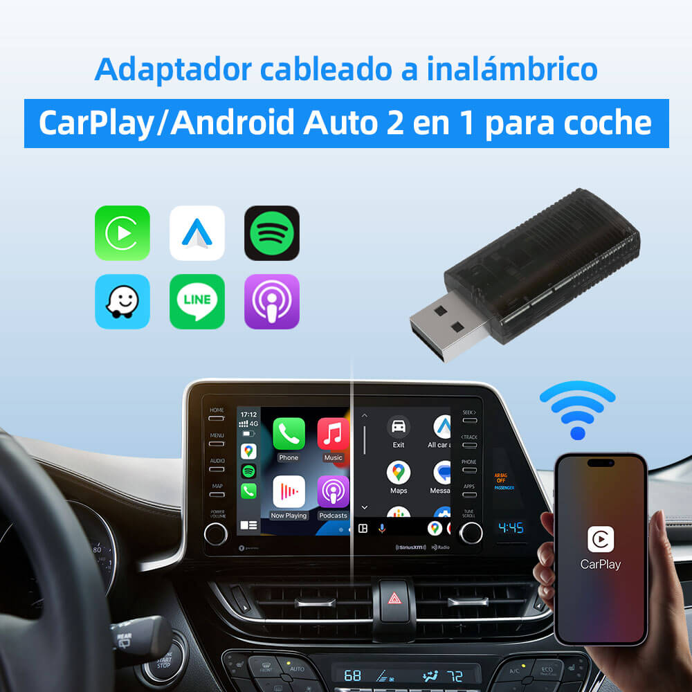 Mini adaptador inalámbrico CarPlay/Android Auto 2 en 1