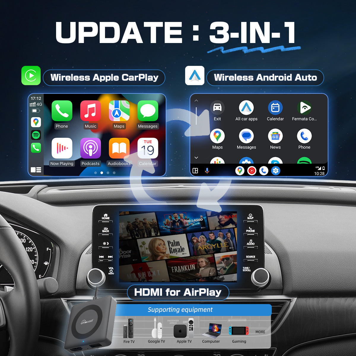 Ottocast® Car TV Mate Max - Adaptador Multimedia HDMI & Wireless CarPlay/Android Auto