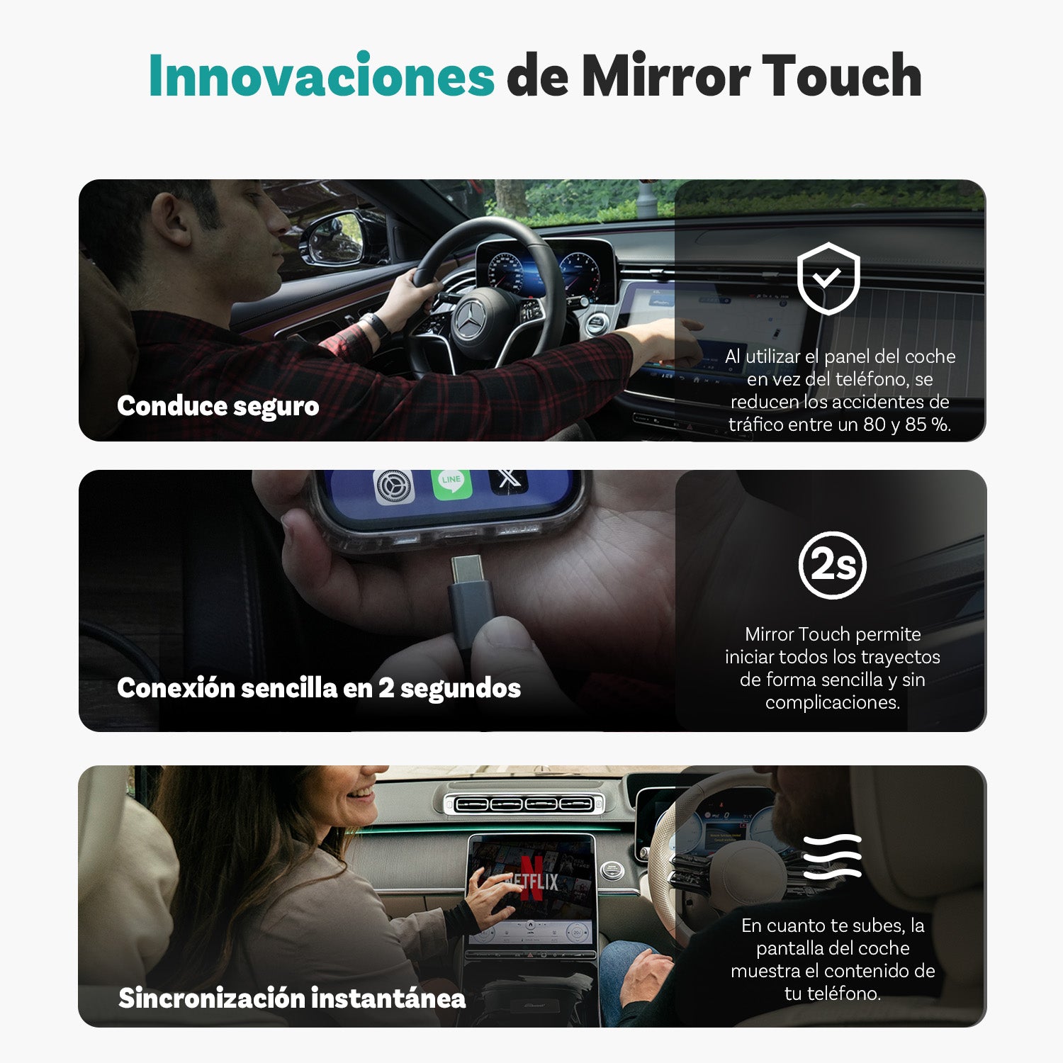 Ottocast® Mirror Touch adaptador CarPlay inalámbrico