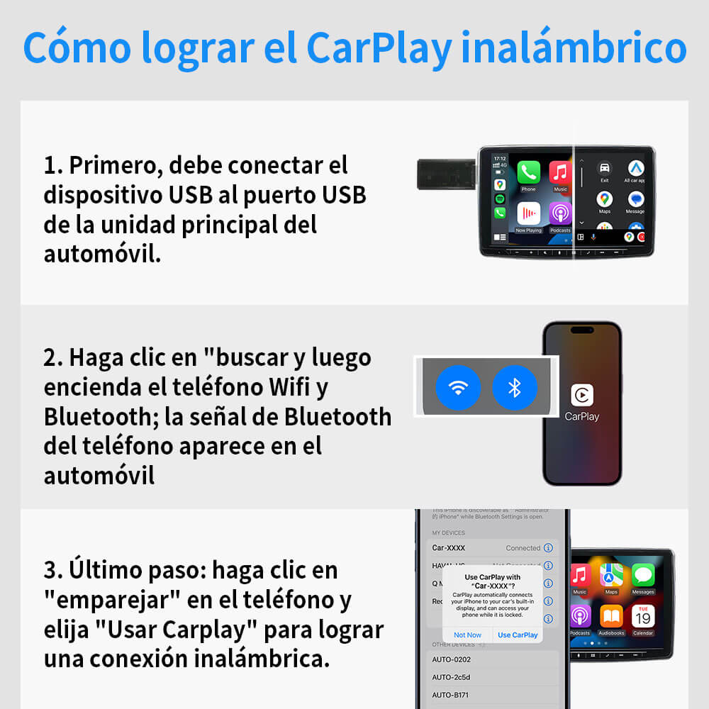 Mini adaptador inalámbrico CarPlay/Android Auto 2 en 1