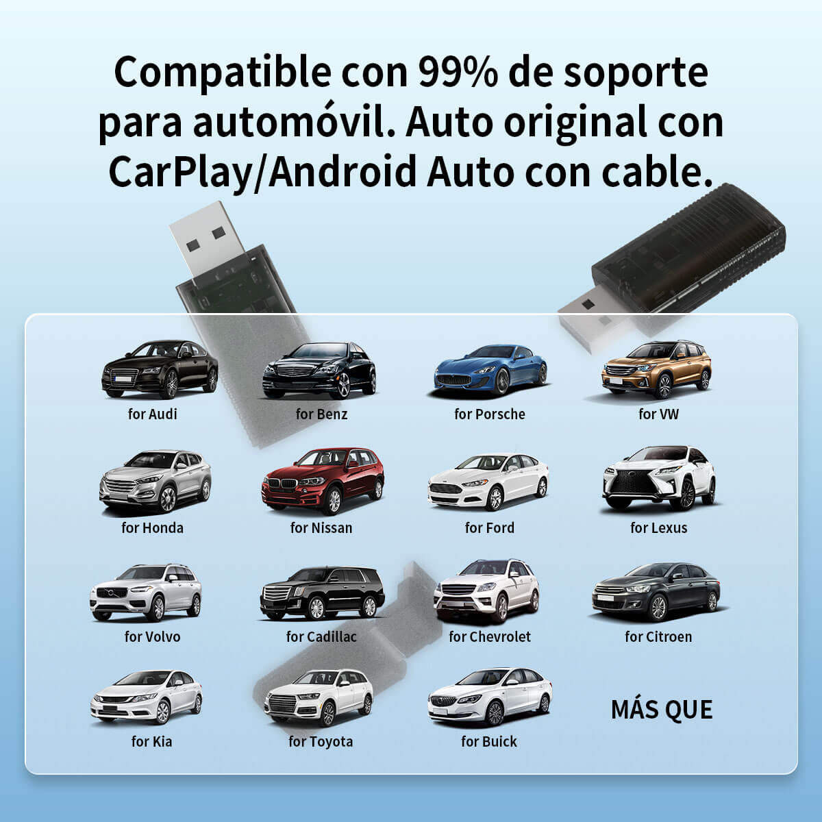 Mini adaptador inalámbrico CarPlay/Android Auto 2 en 1