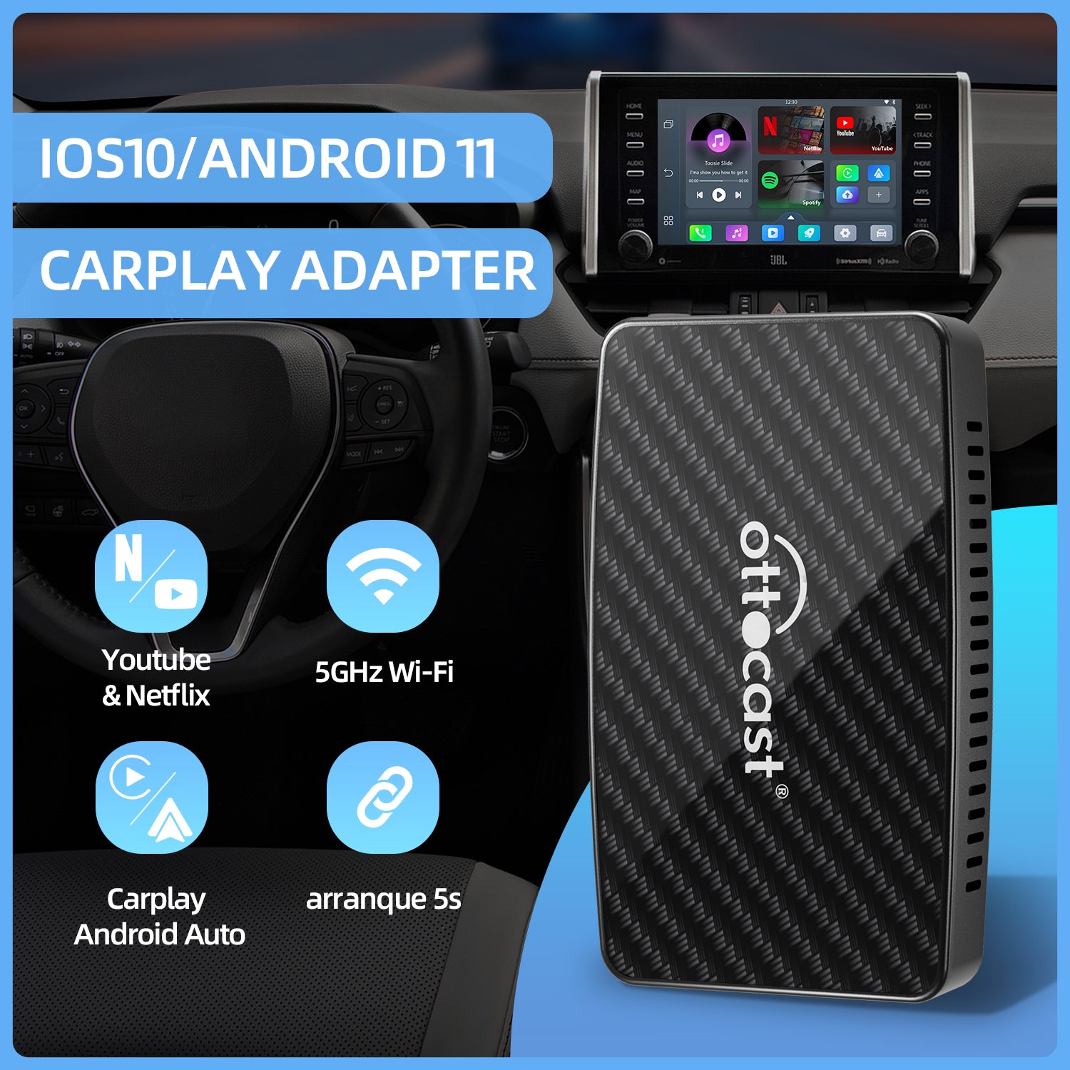 Play2Video Pro adaptador CarPlay/ Android Auto inalámbrico con vídeo