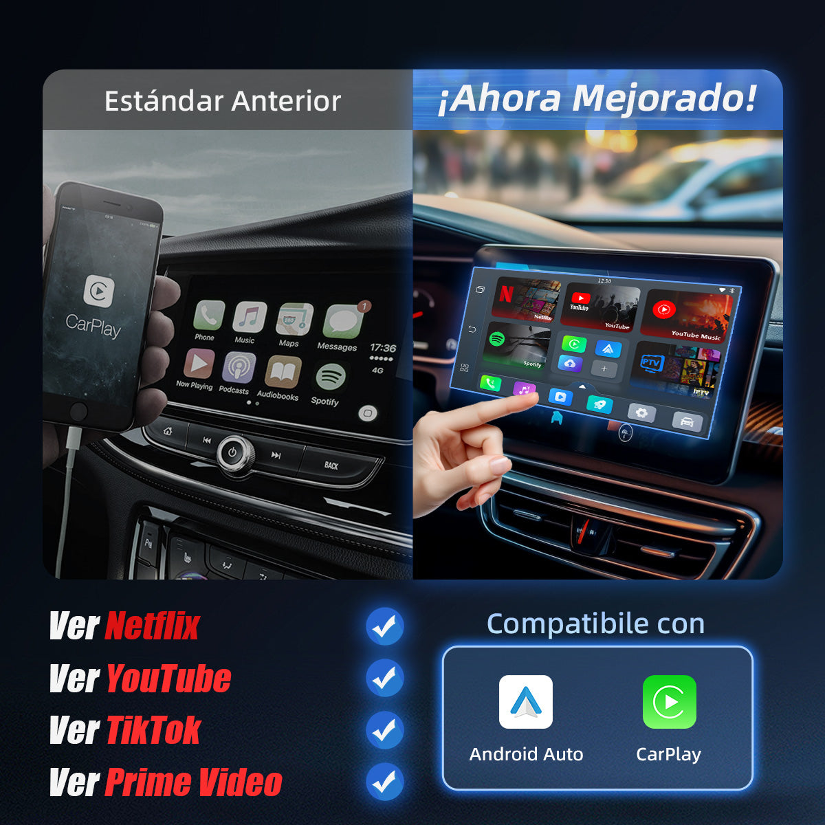 Play2Video Pro adaptador CarPlay/ Android Auto inalámbrico con vídeo