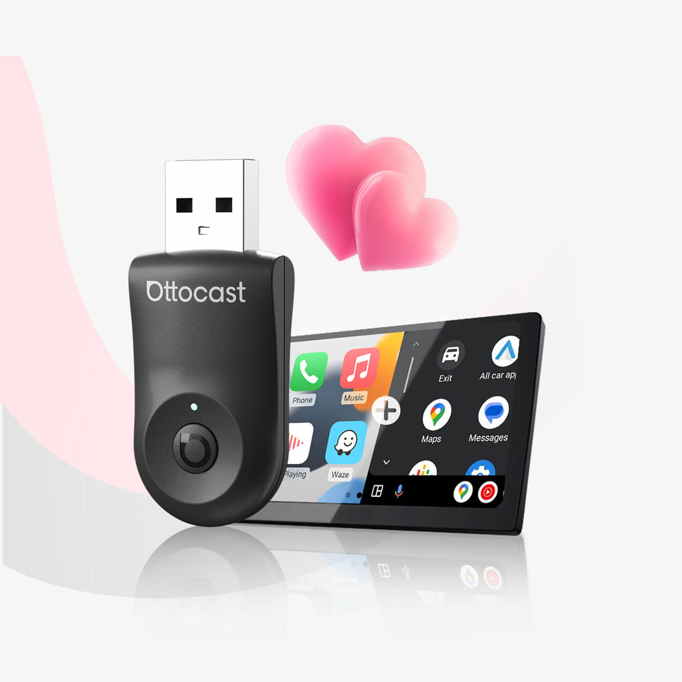 Ottocast® Mini adaptador inalámbrico CarPlay/Android Auto