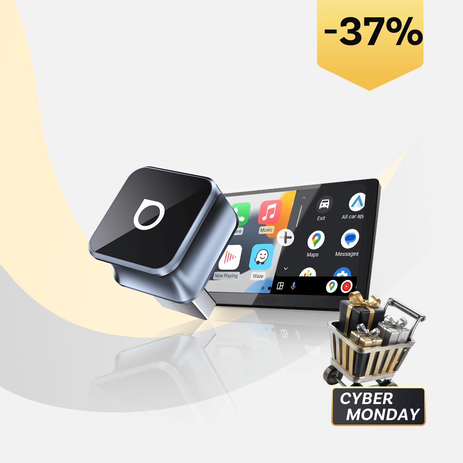 OTTOCAST® Mini Cube 3.0 Adaptador inalámbrica CarPlay y Android Auto