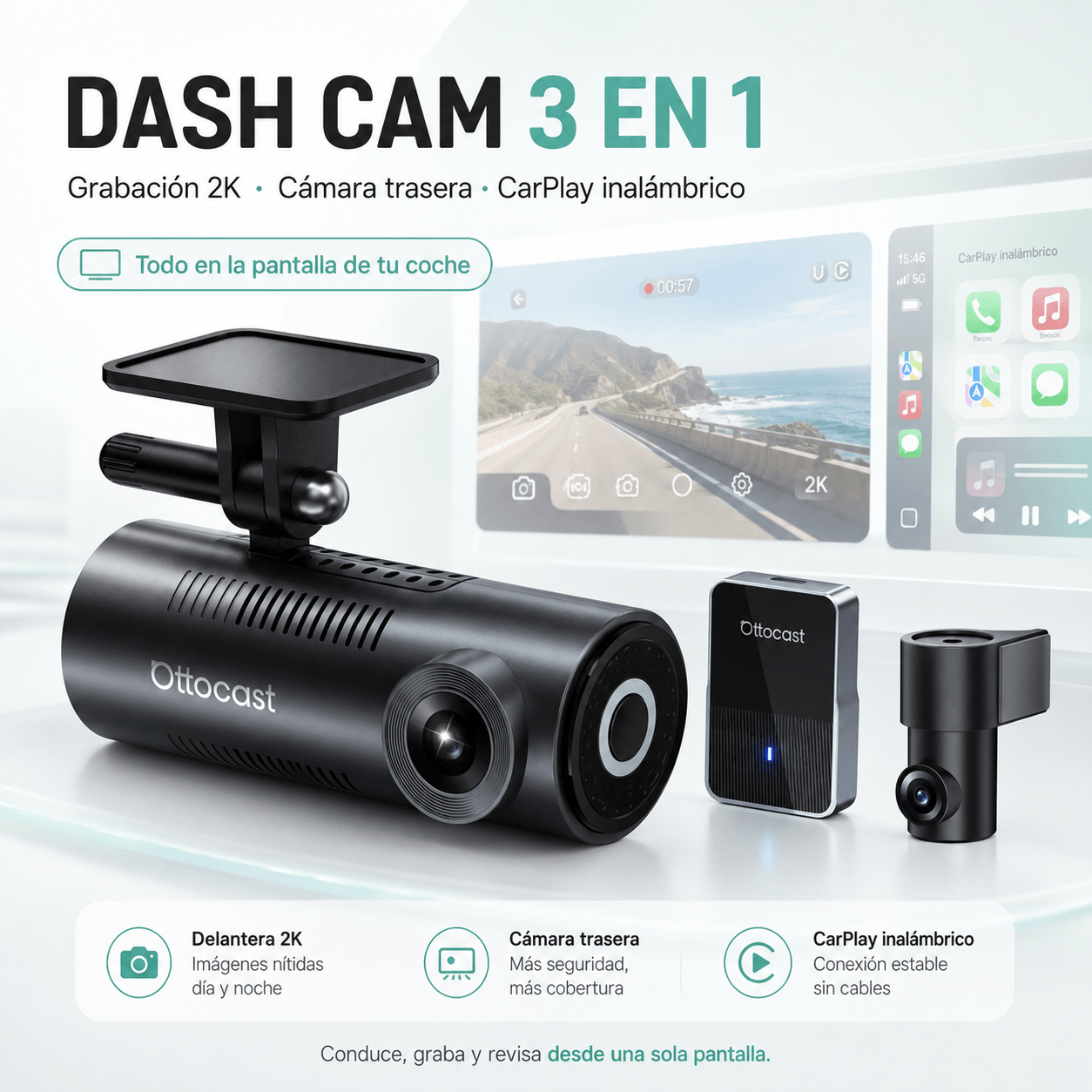 OttoSafe Cam – El primer adaptador 3 en 1 para cámara de salpicadero del mundo