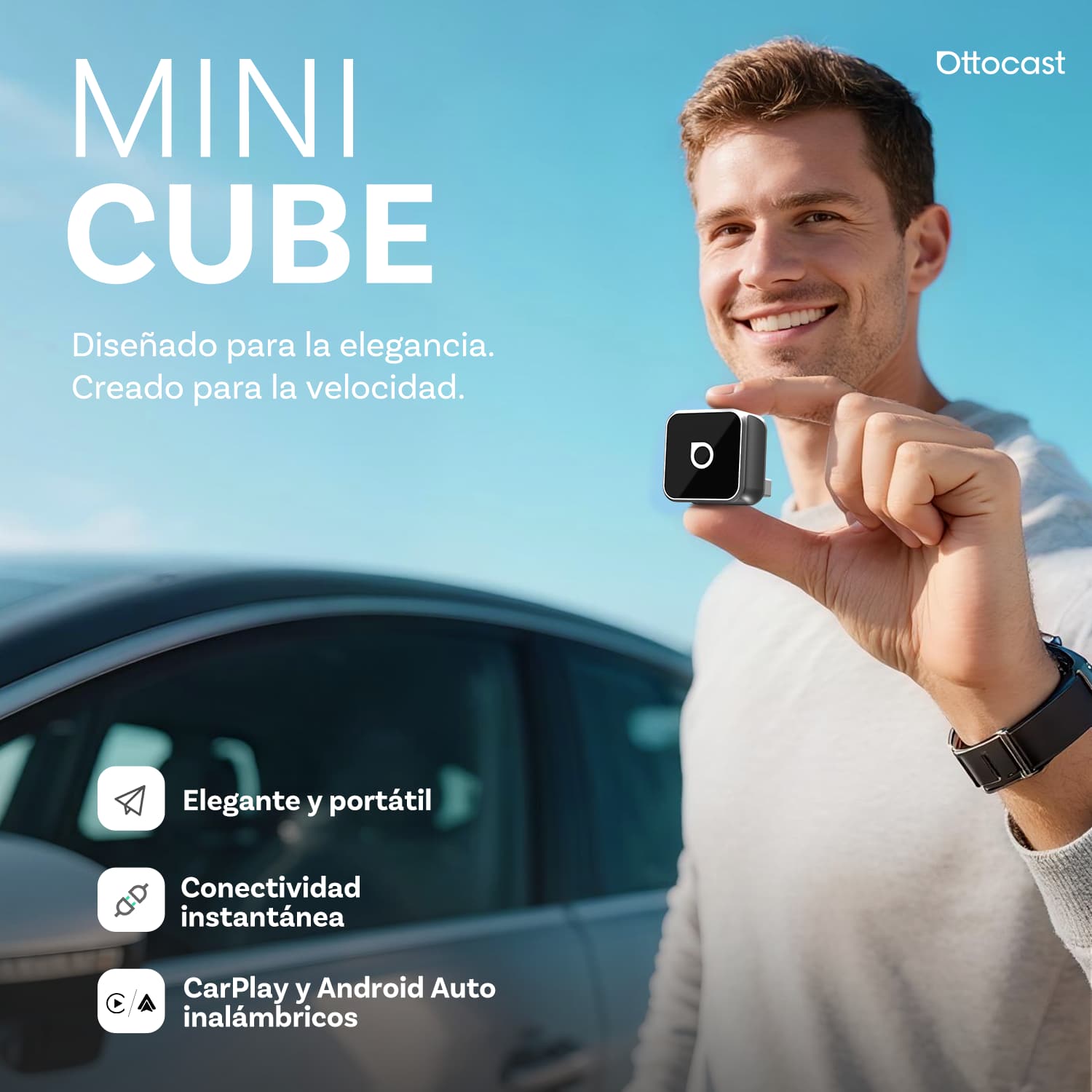 OTTOCAST® Mini Cube 3.0 Adaptador inalámbrica CarPlay y Android Auto