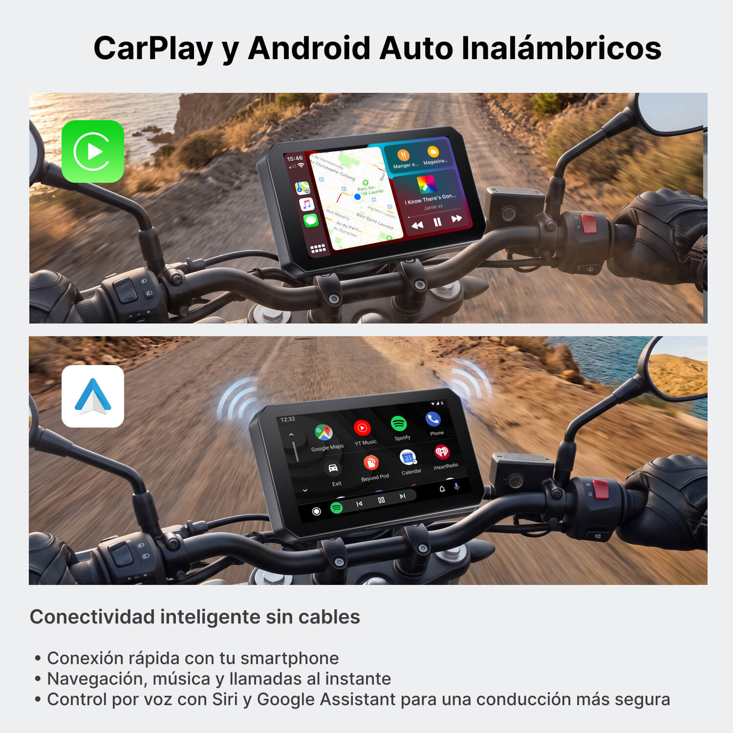 OTTOCAST Pantalla Inteligente para Moto de 5" con CarPlay Inalámbrico, Android Auto, IPS HD e IP67