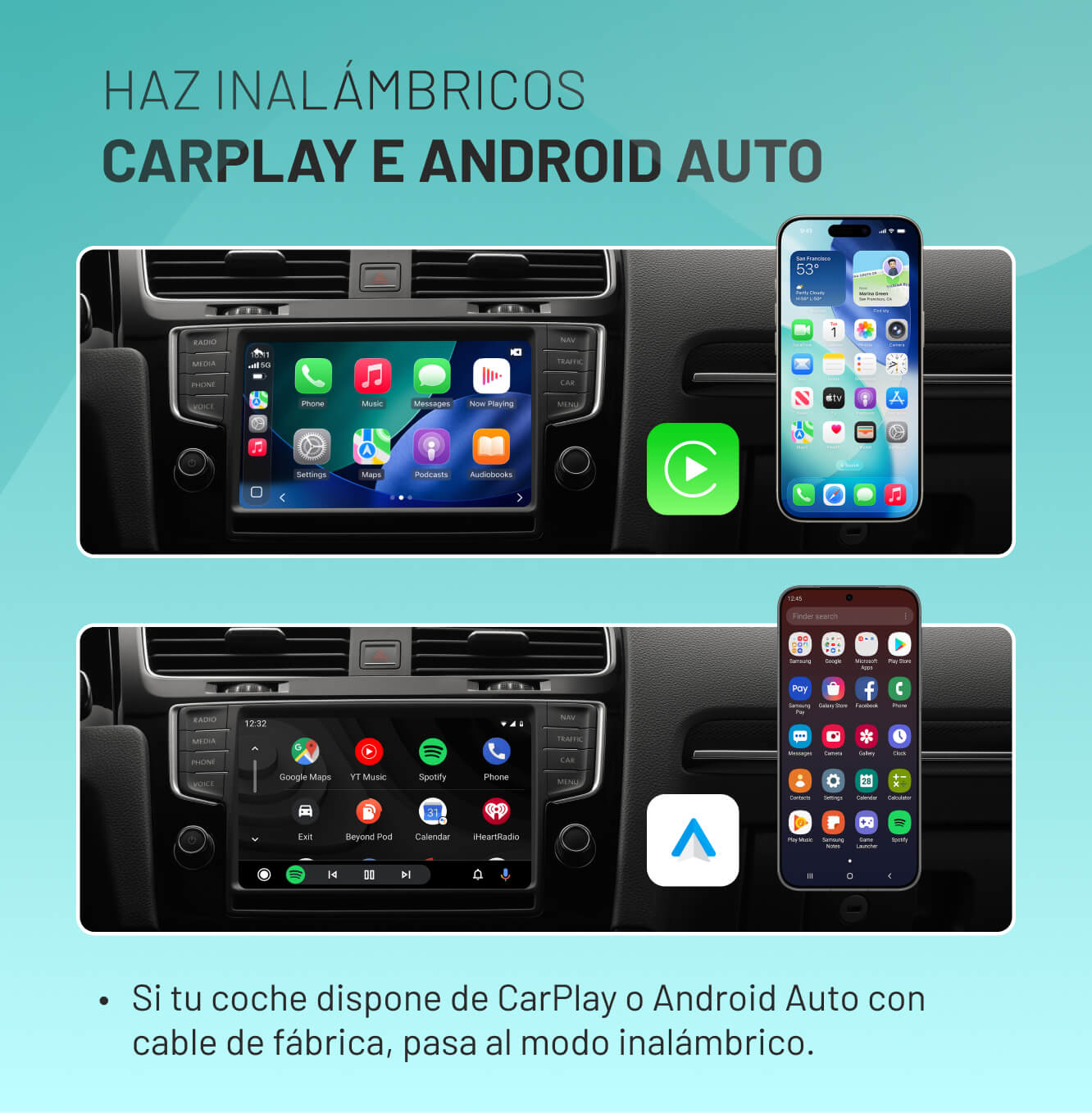 OttoSafe Cam 2 en 1 | Dash Cam con CarPlay y Android Auto inalámbricos