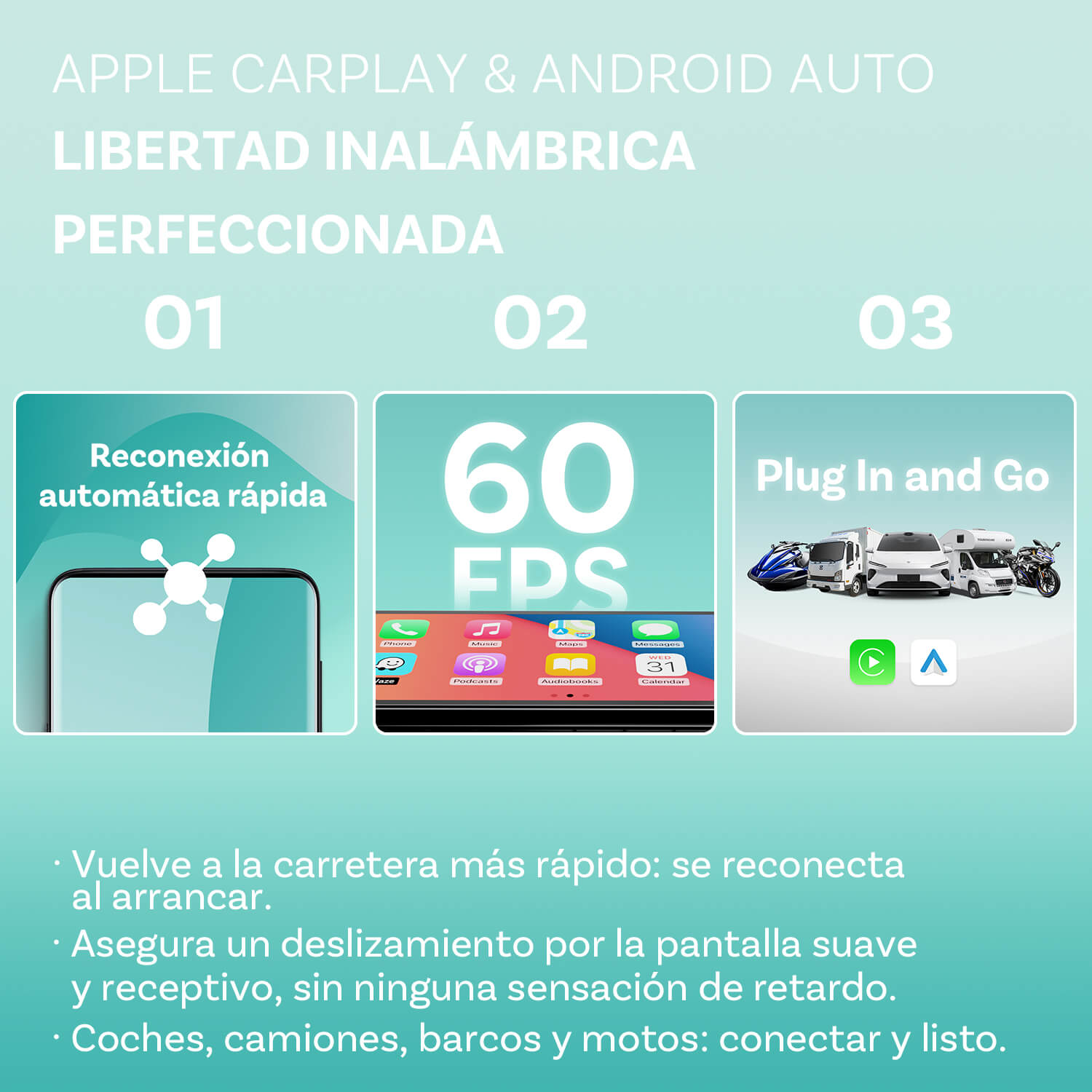 Ottocast® Screen Flow Apple CarPlay y Android Auto pantalla inalámbricos