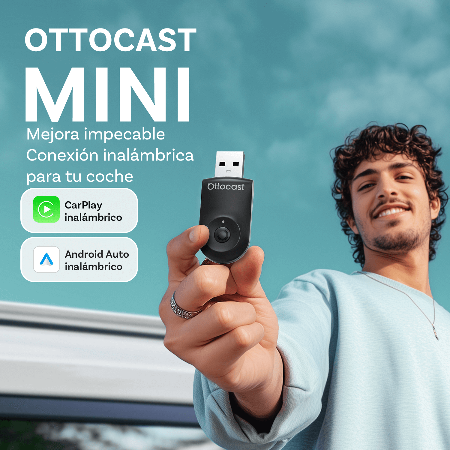 Ottocast® Mini adaptador inalámbrico CarPlay/Android Auto