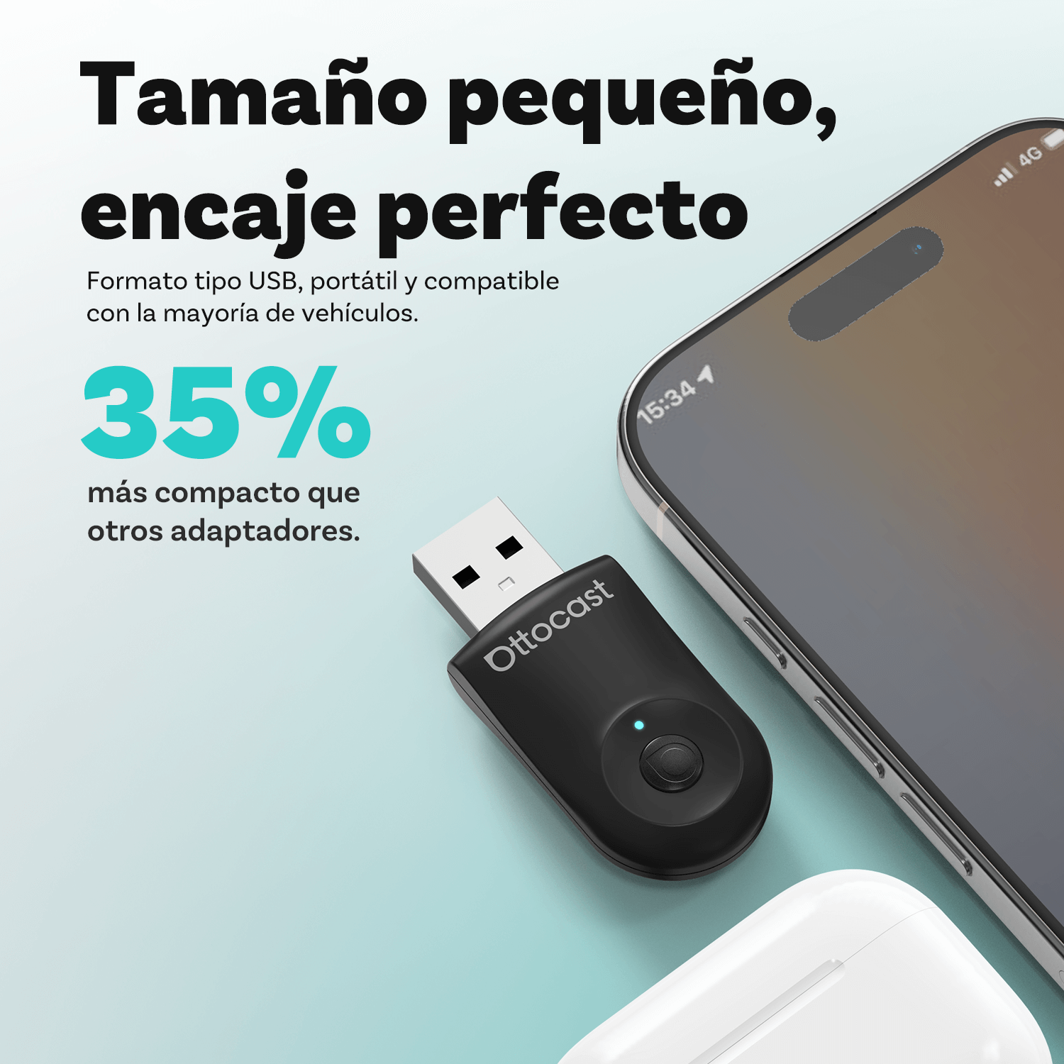 Ottocast® Mini adaptador inalámbrico CarPlay/Android Auto