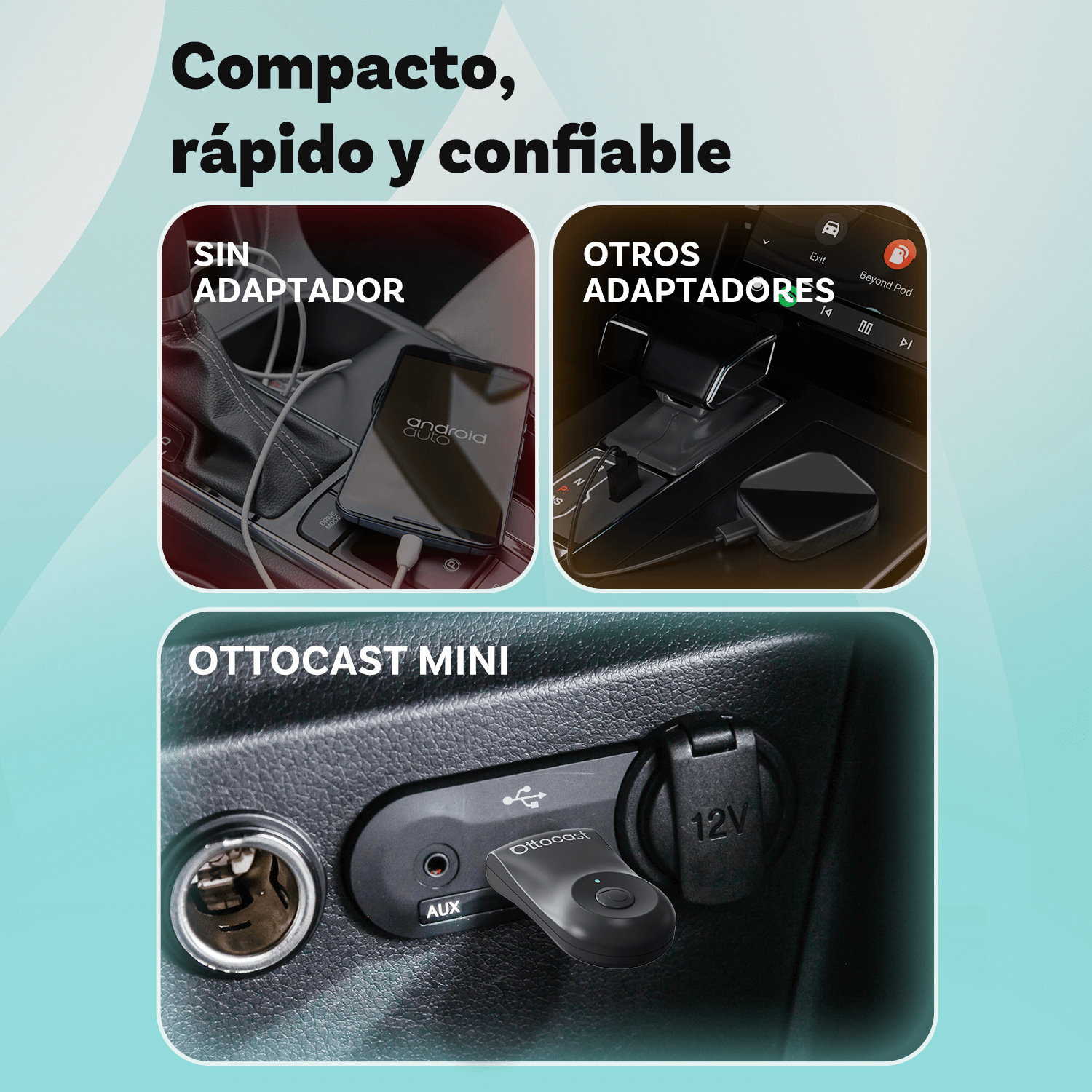 Ottocast® Mini adaptador inalámbrico CarPlay/Android Auto