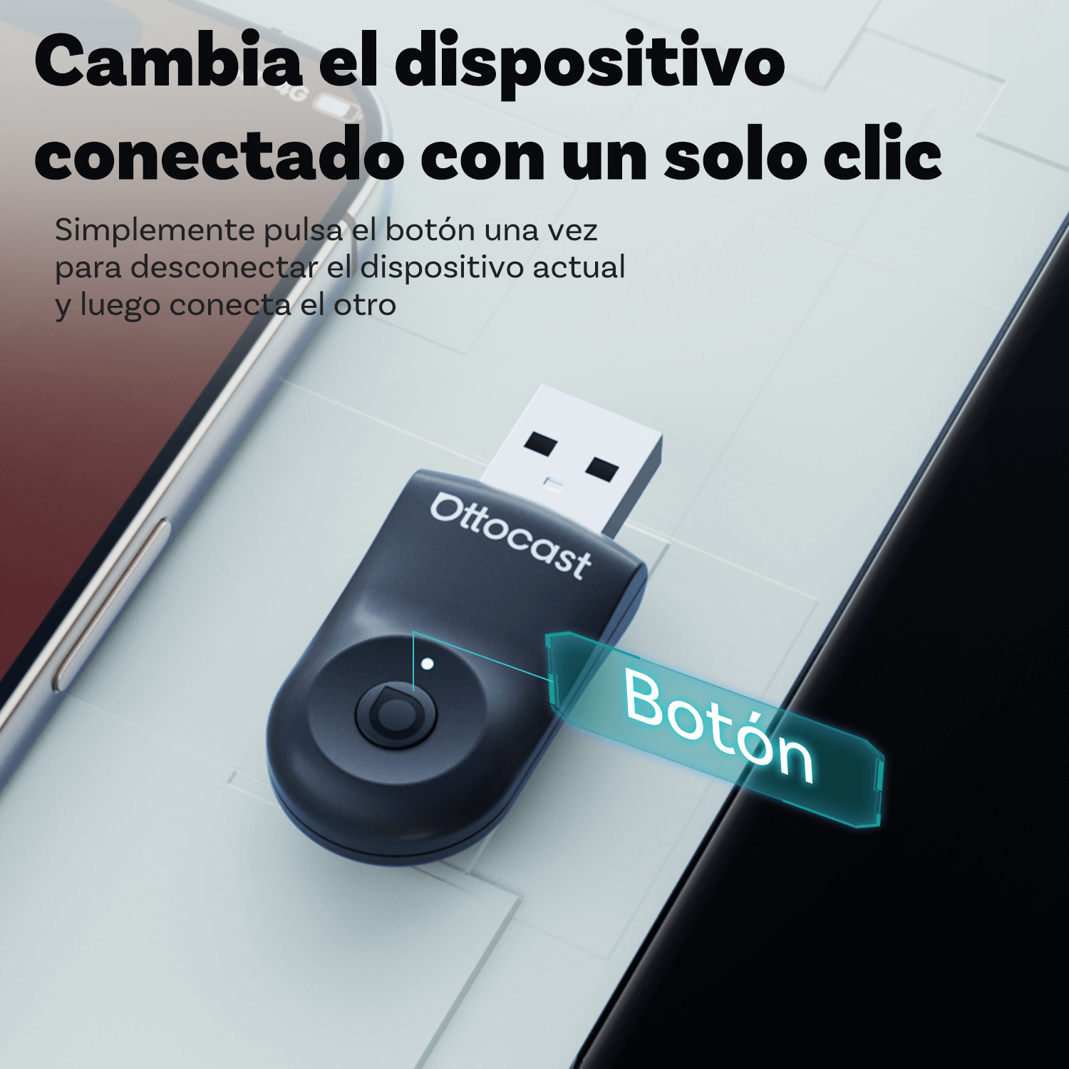 Ottocast® Mini adaptador inalámbrico CarPlay/Android Auto