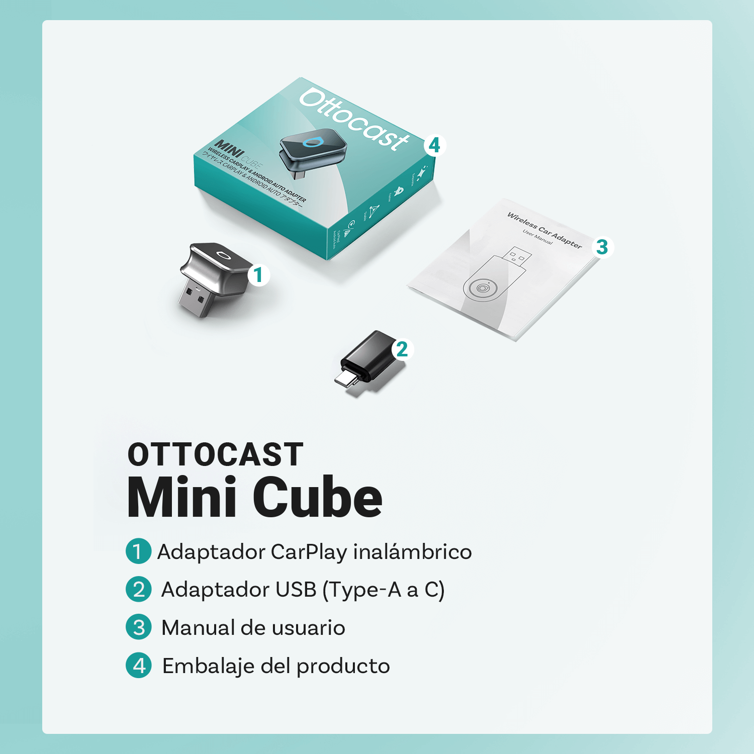 OTTOCAST® Mini Cube 3.0 Adaptador inalámbrica CarPlay y Android Auto