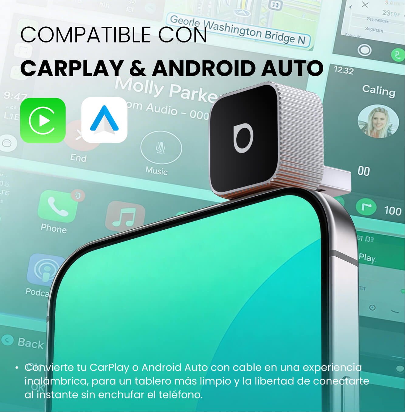 OTTOCAST® Mini Slim Adaptador inalámbrica CarPlay y Android Auto