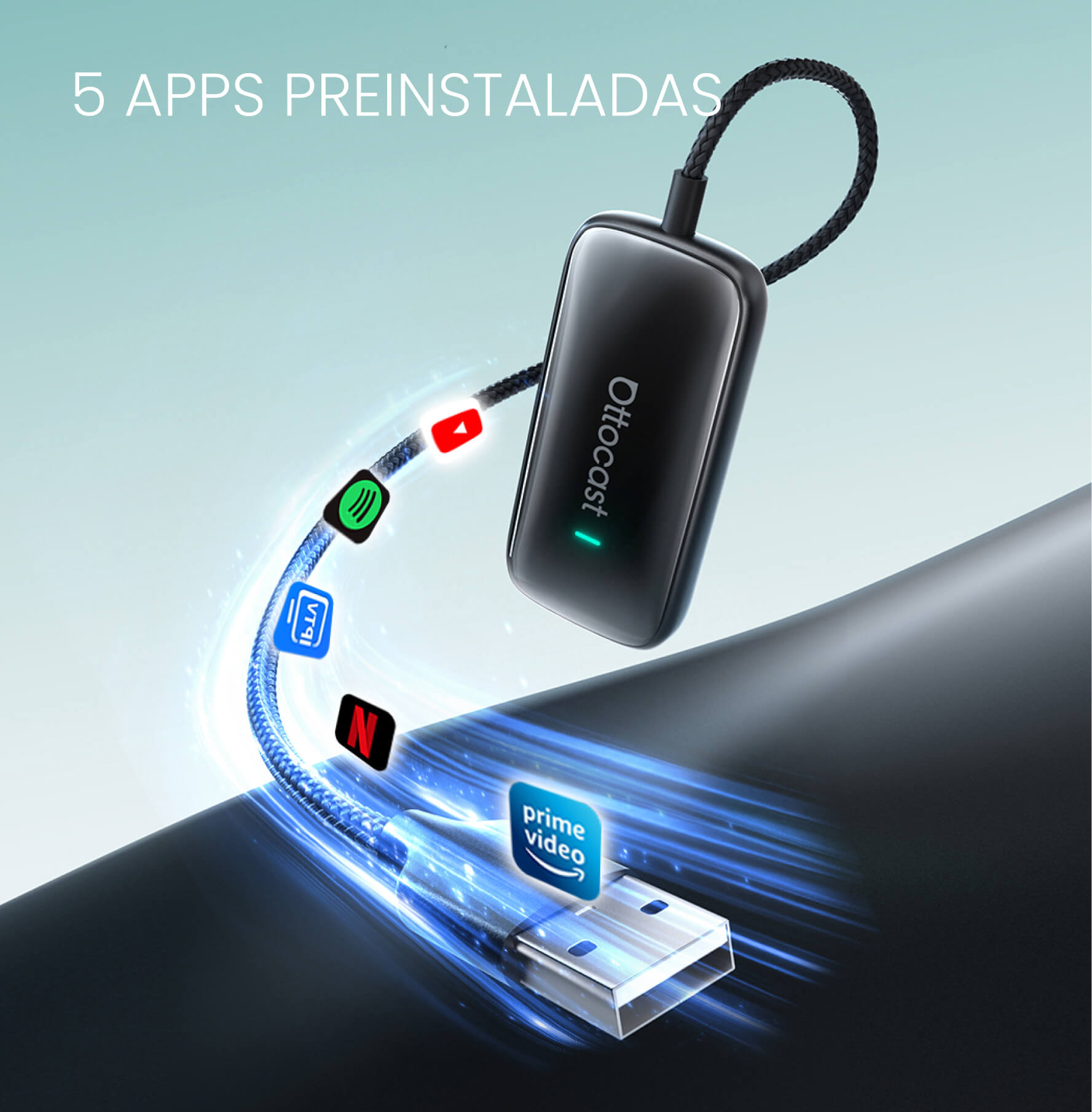 OTTOCAST® Play2Video Ultra Adaptador inalámbrica CarPlay/Android Auto
