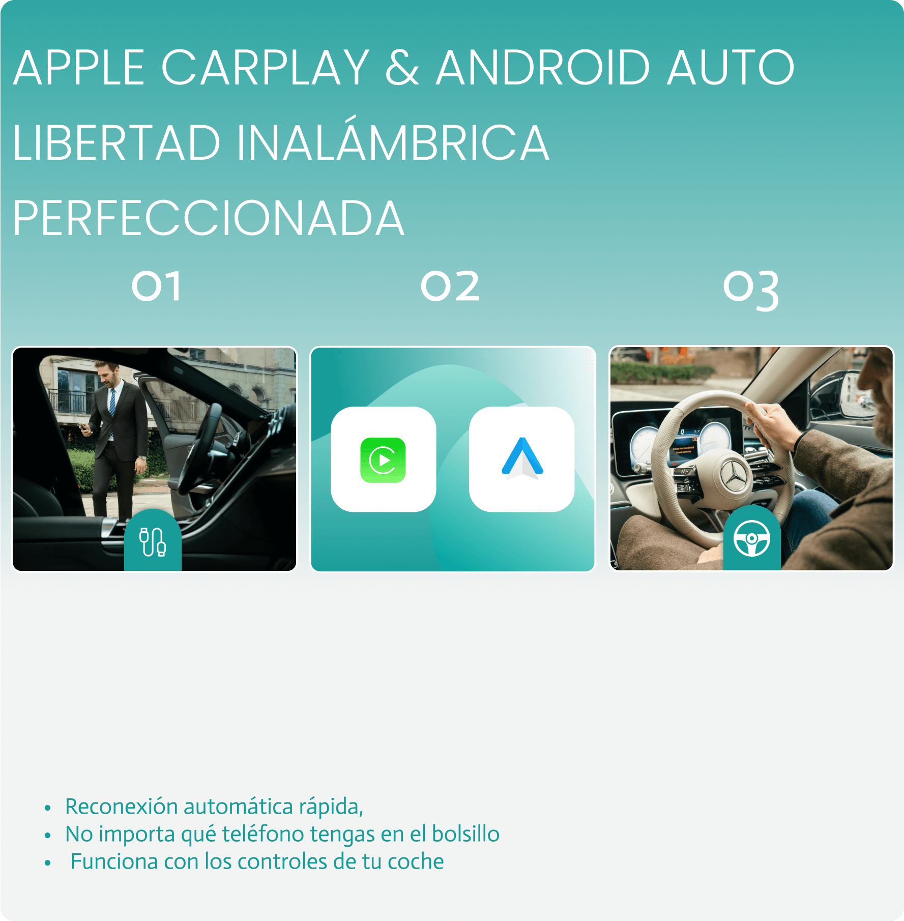 OTTOCAST® Play2Video Ultra Adaptador inalámbrica CarPlay/Android Auto