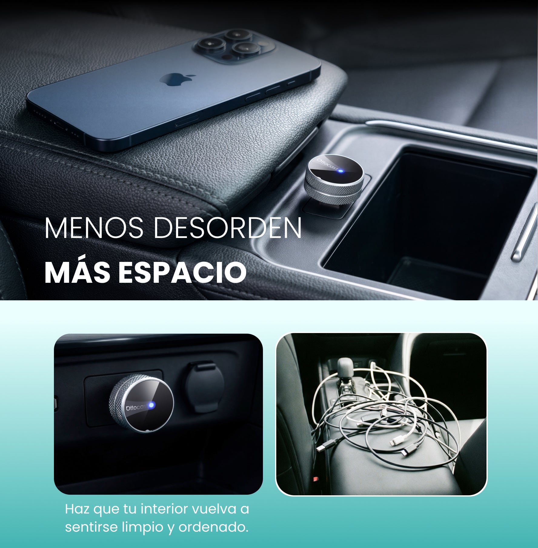 OTTOCAST Mini Tube – Adaptador inalámbrico para CarPlay y Android Auto