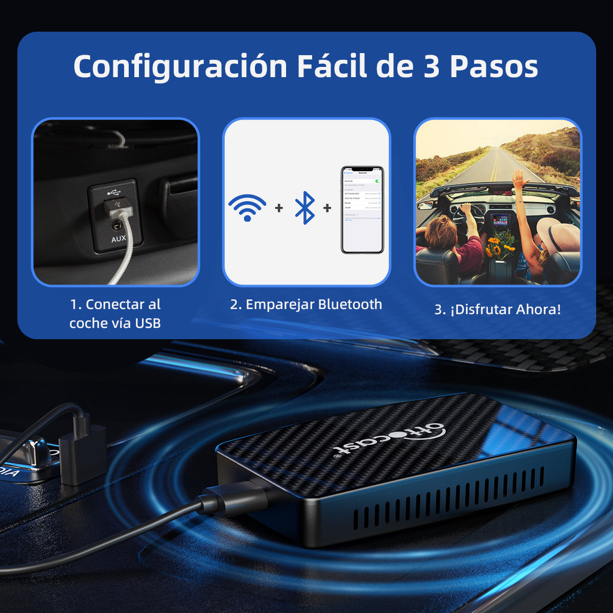 Adaptador Inalámbrico 3-en-1 Play2Video Pro para CarPlay/Android Auto