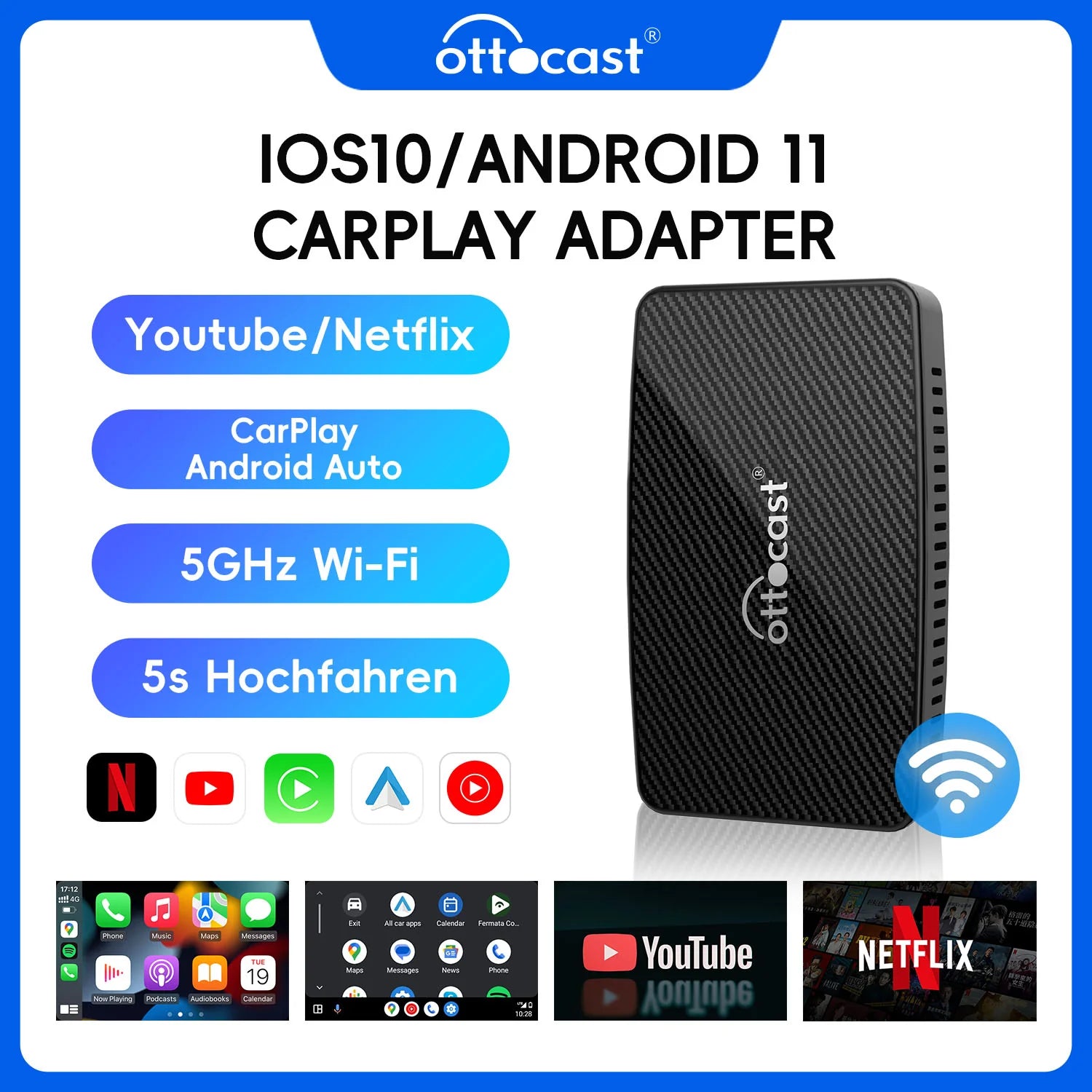 (🆕¡Solo por tiempo limitado, 42% de descuento!) Adaptador Todo en Uno Ottocast® Wireless CarPlay/Android Auto