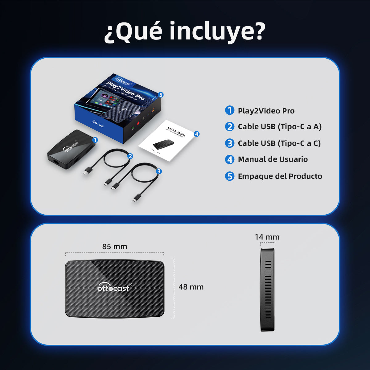 Adaptador Inalámbrico 3-en-1 Play2Video Pro para CarPlay/Android Auto