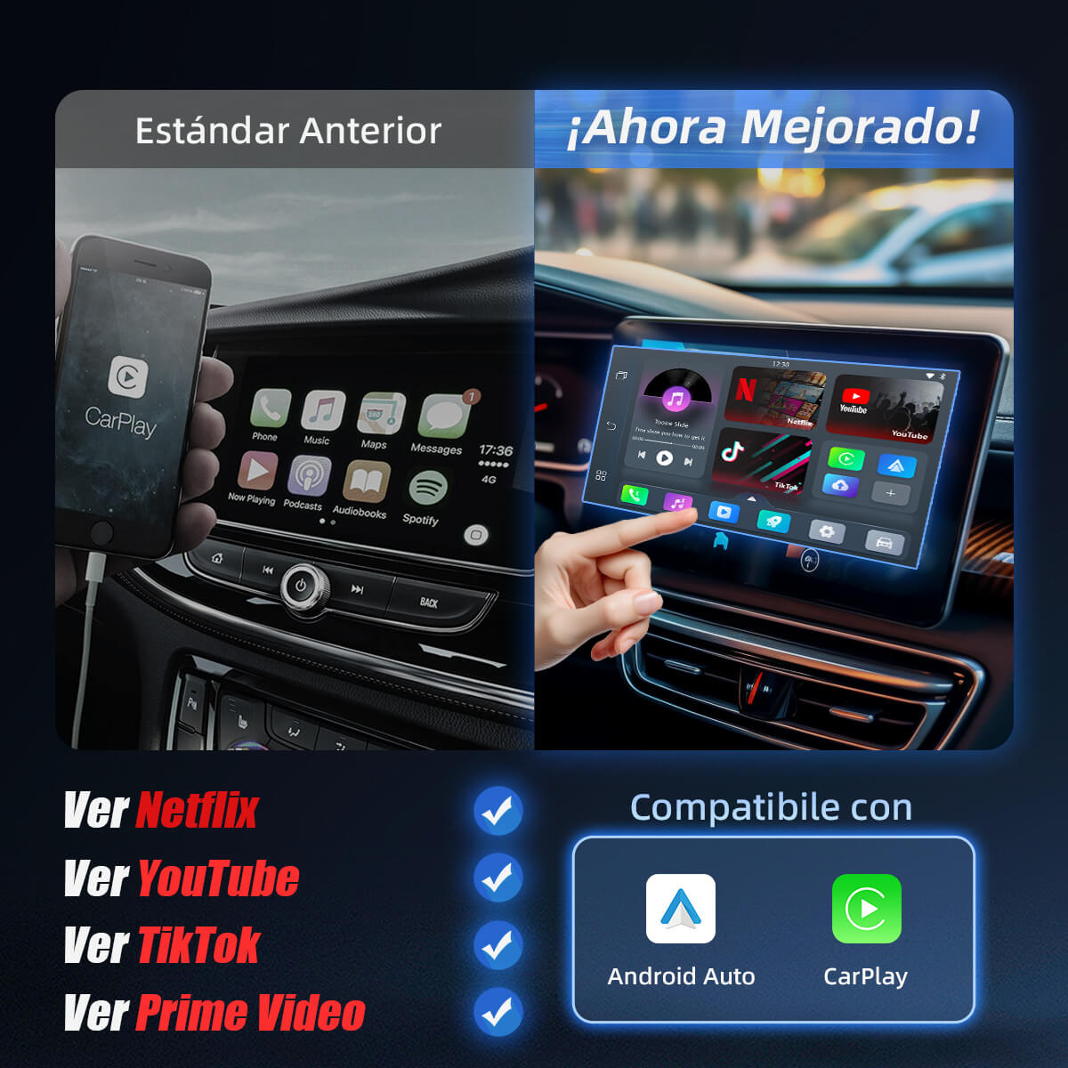 Adaptador Inalámbrico 3-en-1 Play2Video Pro para CarPlay/Android Auto