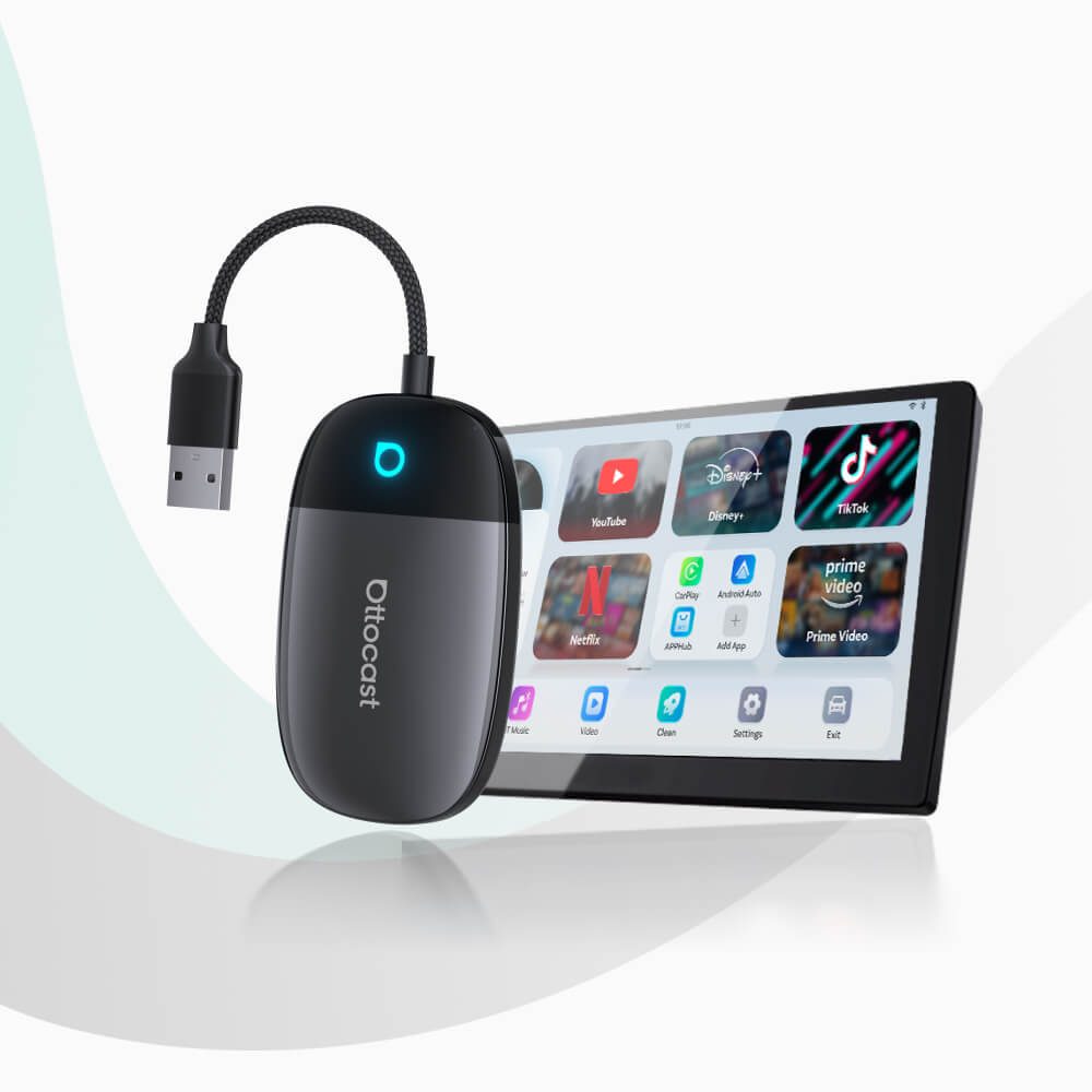 OTTOCAST®  Play2Video X Adaptador Inalámbrico con Streaming para CarPlay y Android Auto con YouTube, Netflix