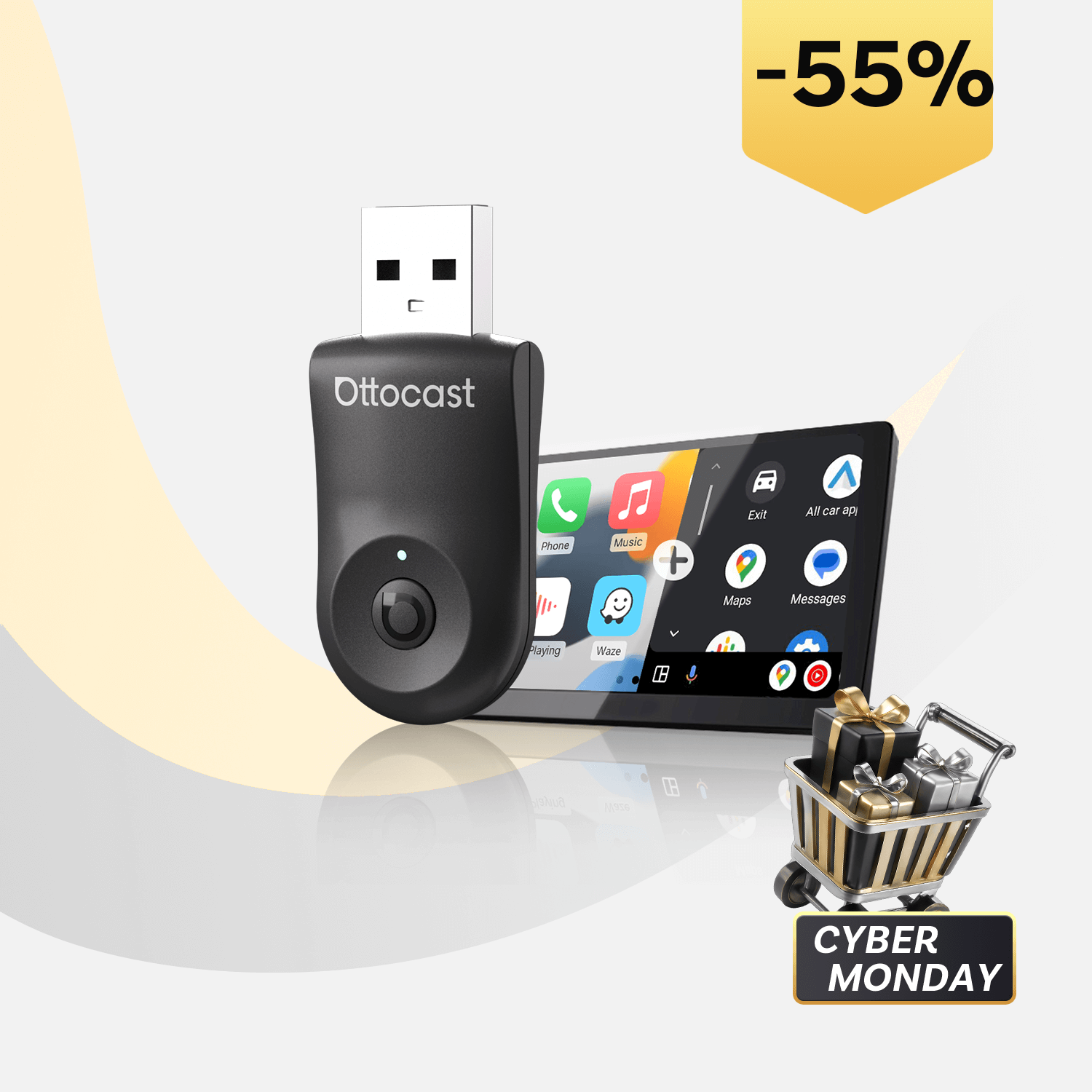 Ottocast® Mini adaptador inalámbrico CarPlay/Android Auto
