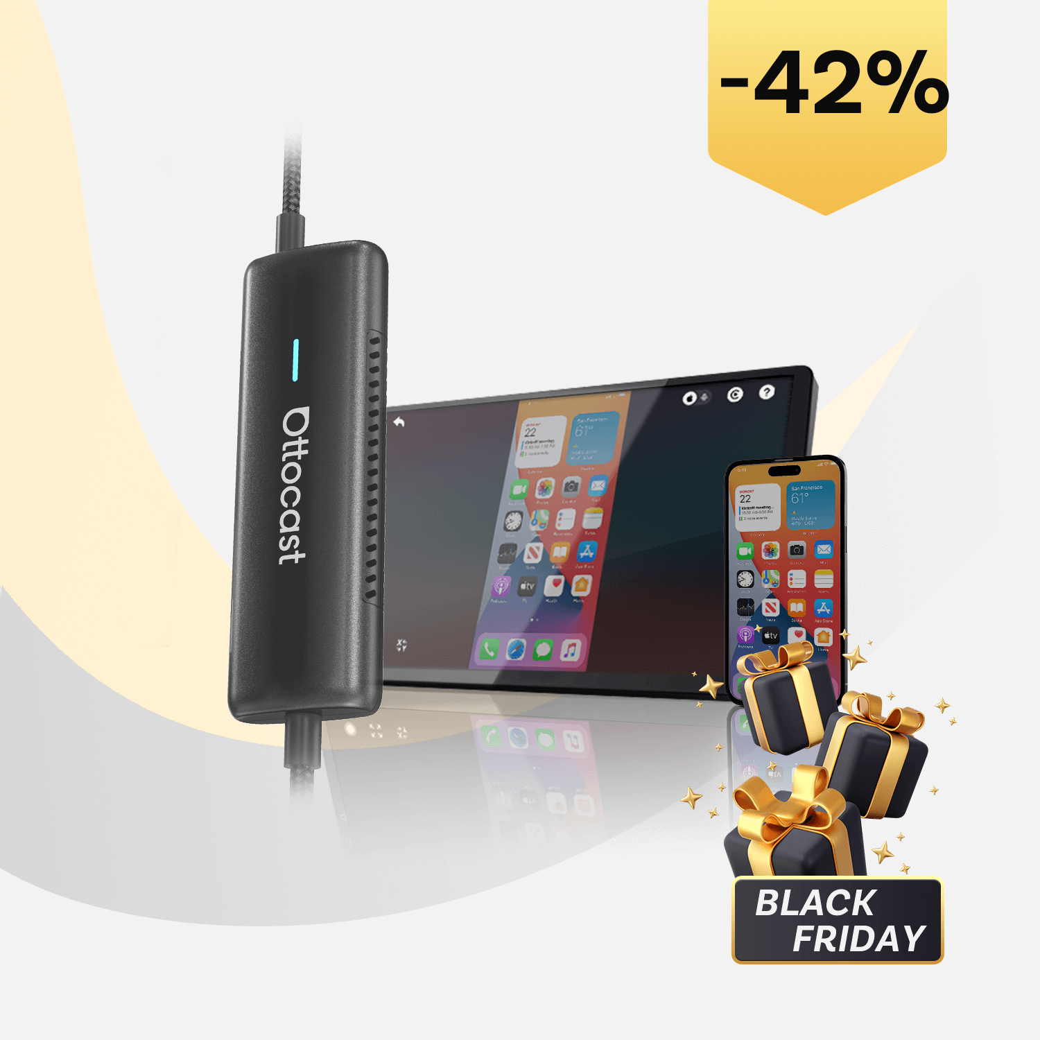 Ottocast® Mirror Touch adaptador CarPlay inalámbrico