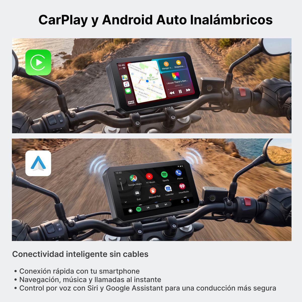 OTTOCAST Pantalla Inteligente para Moto de 5" con CarPlay Inalámbrico, Android Auto, IPS HD e IP67