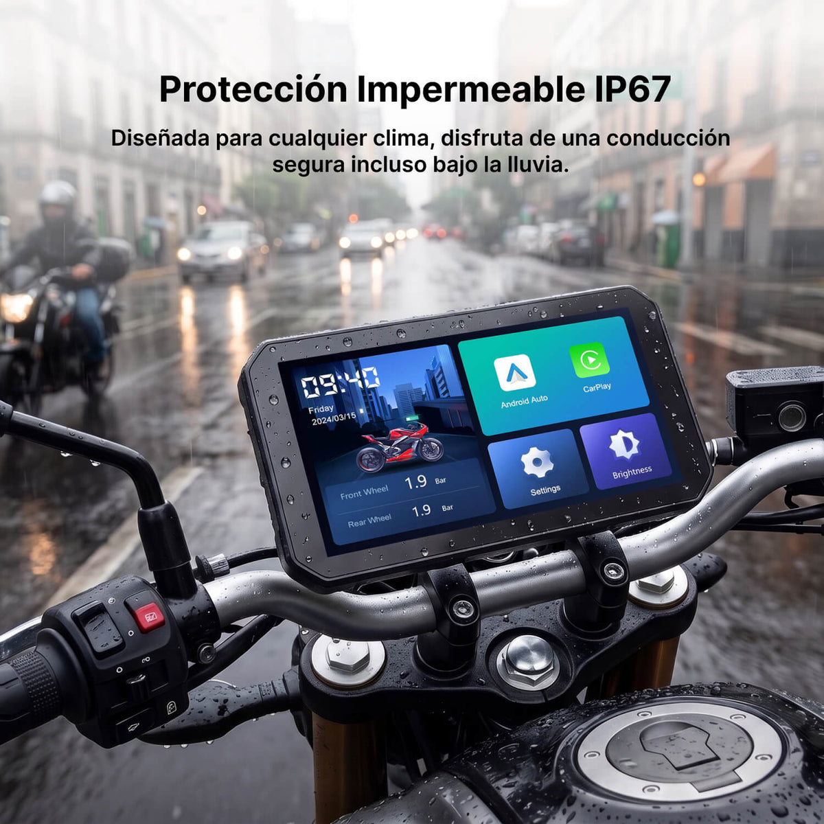 OTTOCAST Pantalla Inteligente para Moto de 5" con CarPlay Inalámbrico, Android Auto, IPS HD e IP67