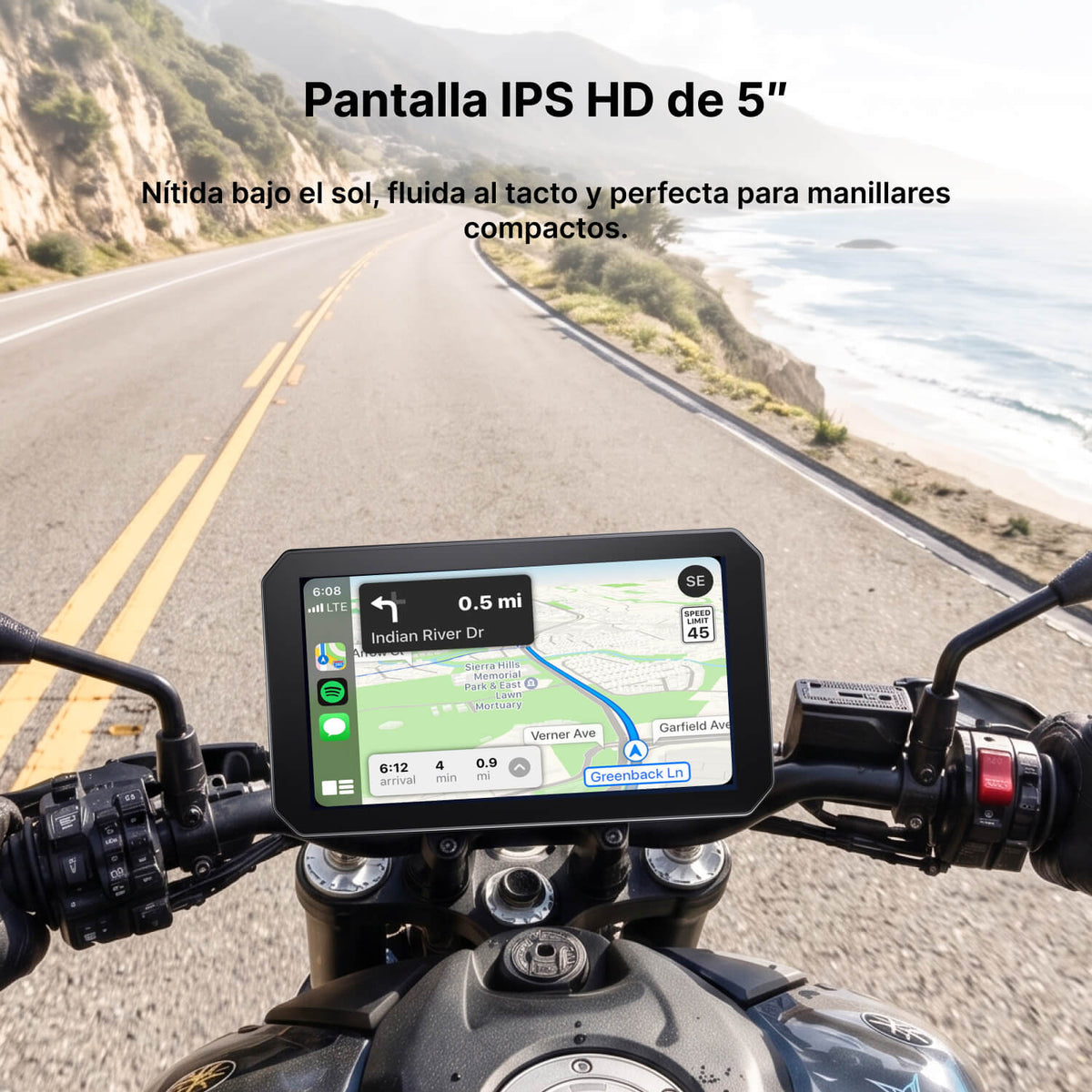 OTTOCAST Pantalla Inteligente para Moto de 5" con CarPlay Inalámbrico, Android Auto, IPS HD e IP67
