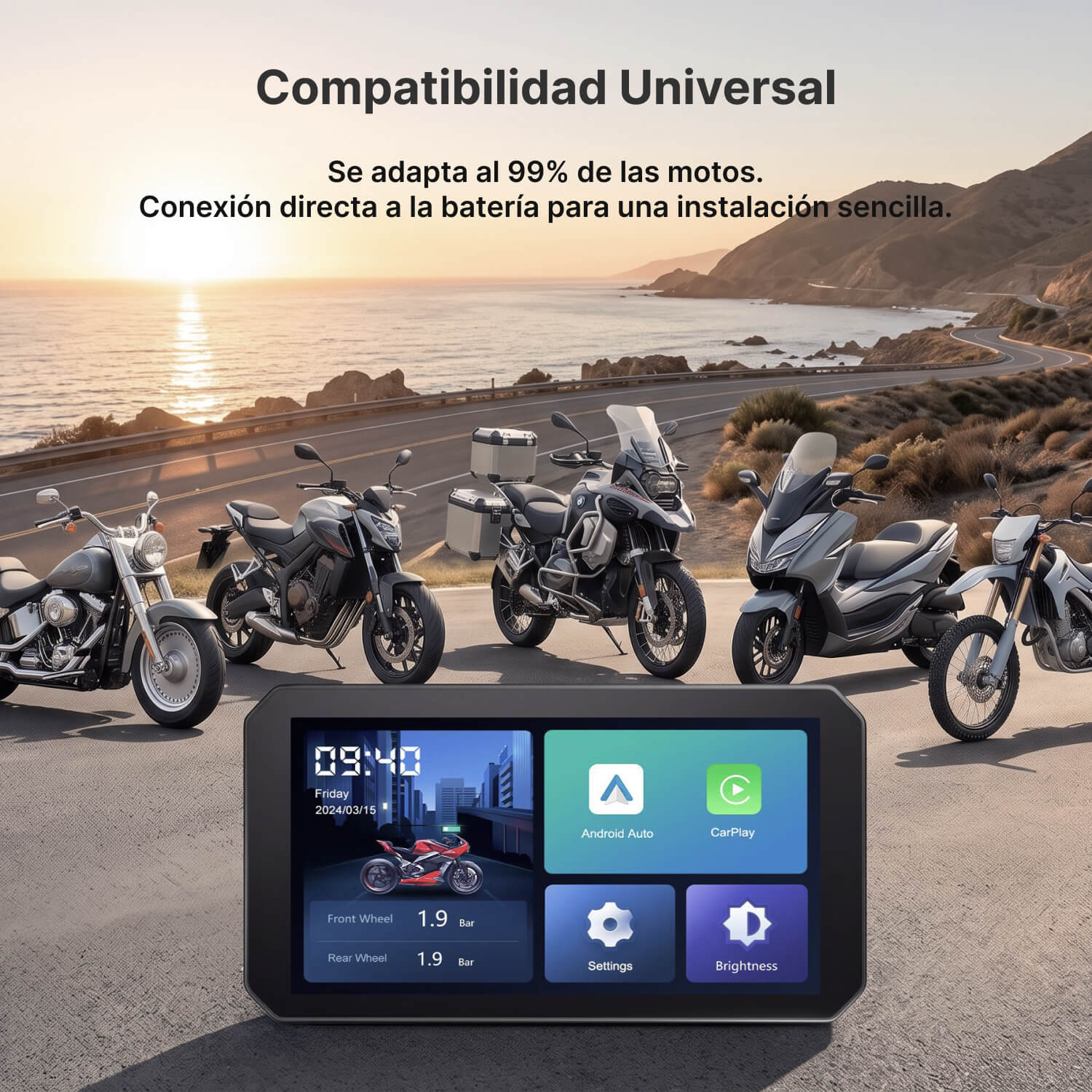 OTTOCAST Pantalla Inteligente para Moto de 5" con CarPlay Inalámbrico, Android Auto, IPS HD e IP67
