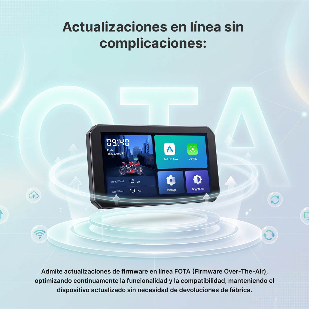 OTTOCAST Pantalla Inteligente para Moto de 5" con CarPlay Inalámbrico, Android Auto, IPS HD e IP67