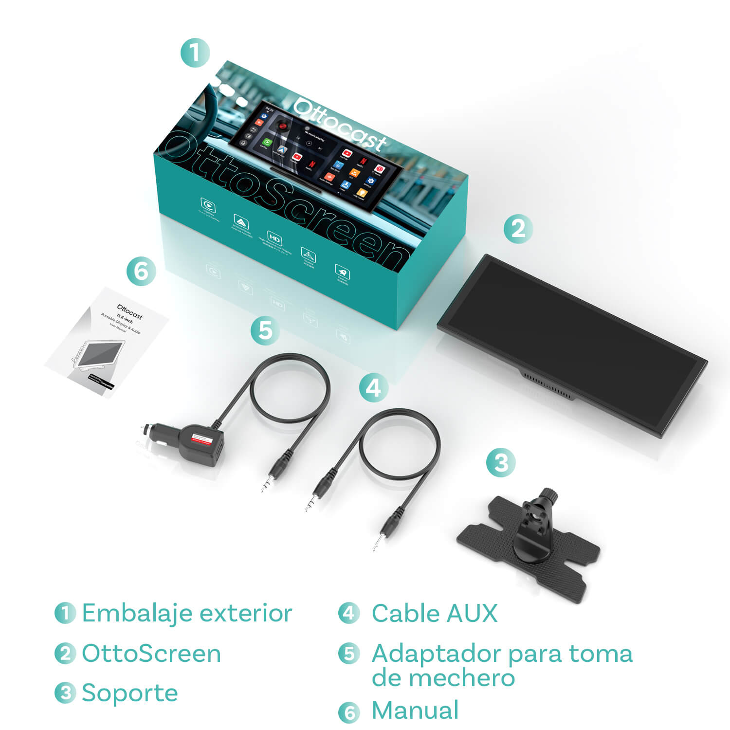 Ottocast® Screen Flow Apple CarPlay y Android Auto pantalla inalámbric