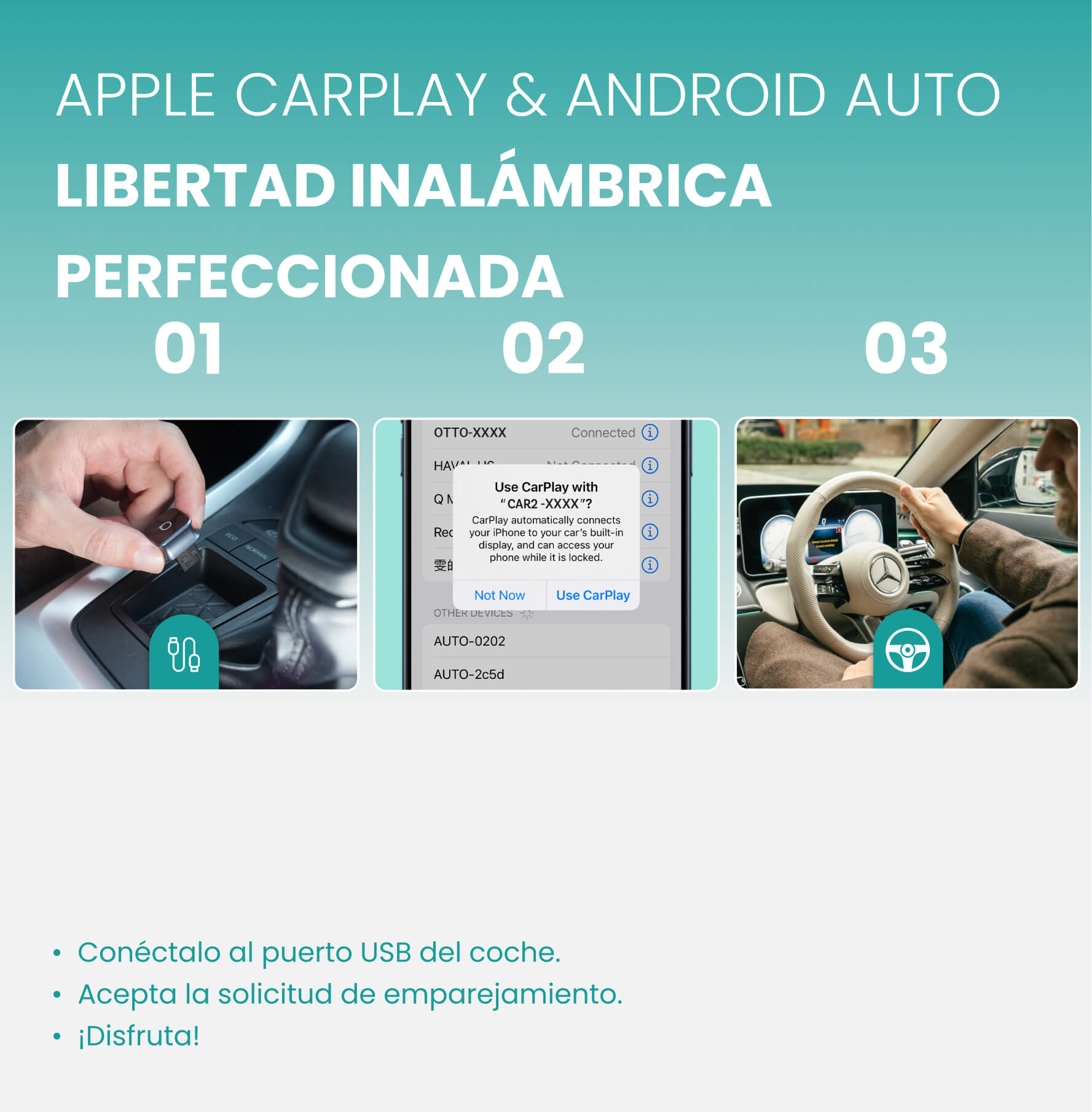 OTTOCAST® Mini Cube 3.0 Adaptador inalámbrica CarPlay y Android Auto