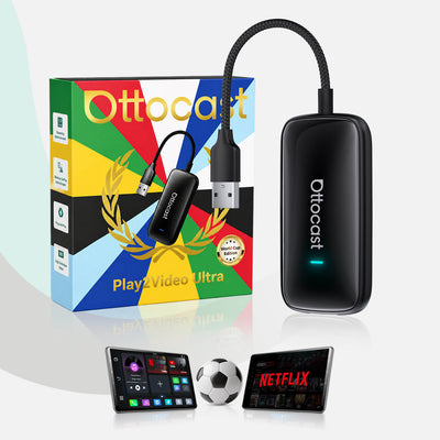 Play2Video Ultra · Adaptador inalámbrico CarPlay/Android Auto con Netflix, YouTube, Prime Video y más