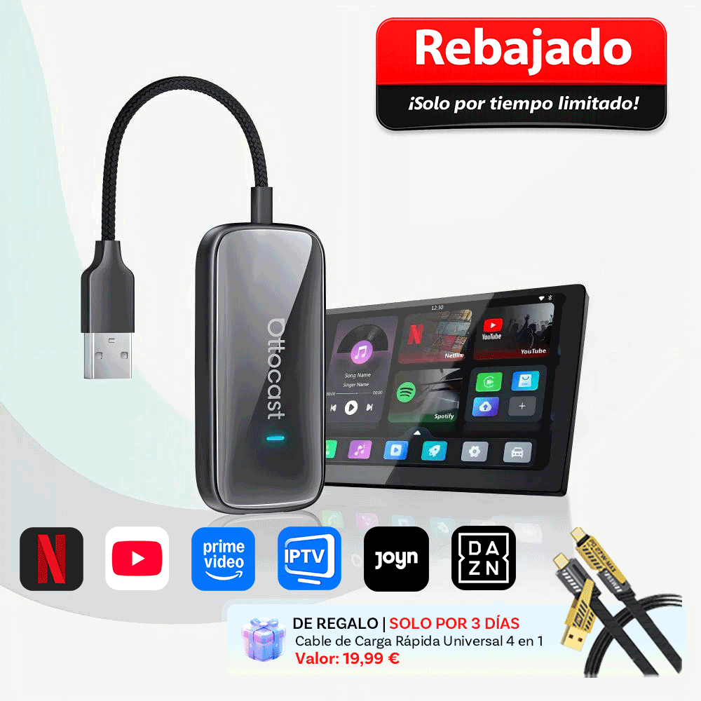 Play2Video Ultra · Adaptador inalámbrico CarPlay/Android Auto con Netflix, YouTube, Prime Video y más