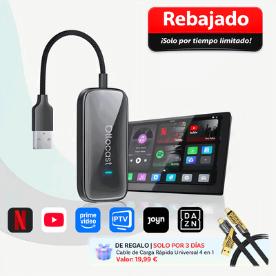 Play2Video Ultra · Adaptador inalámbrico CarPlay/Android Auto con Netflix, YouTube, Prime Video y más