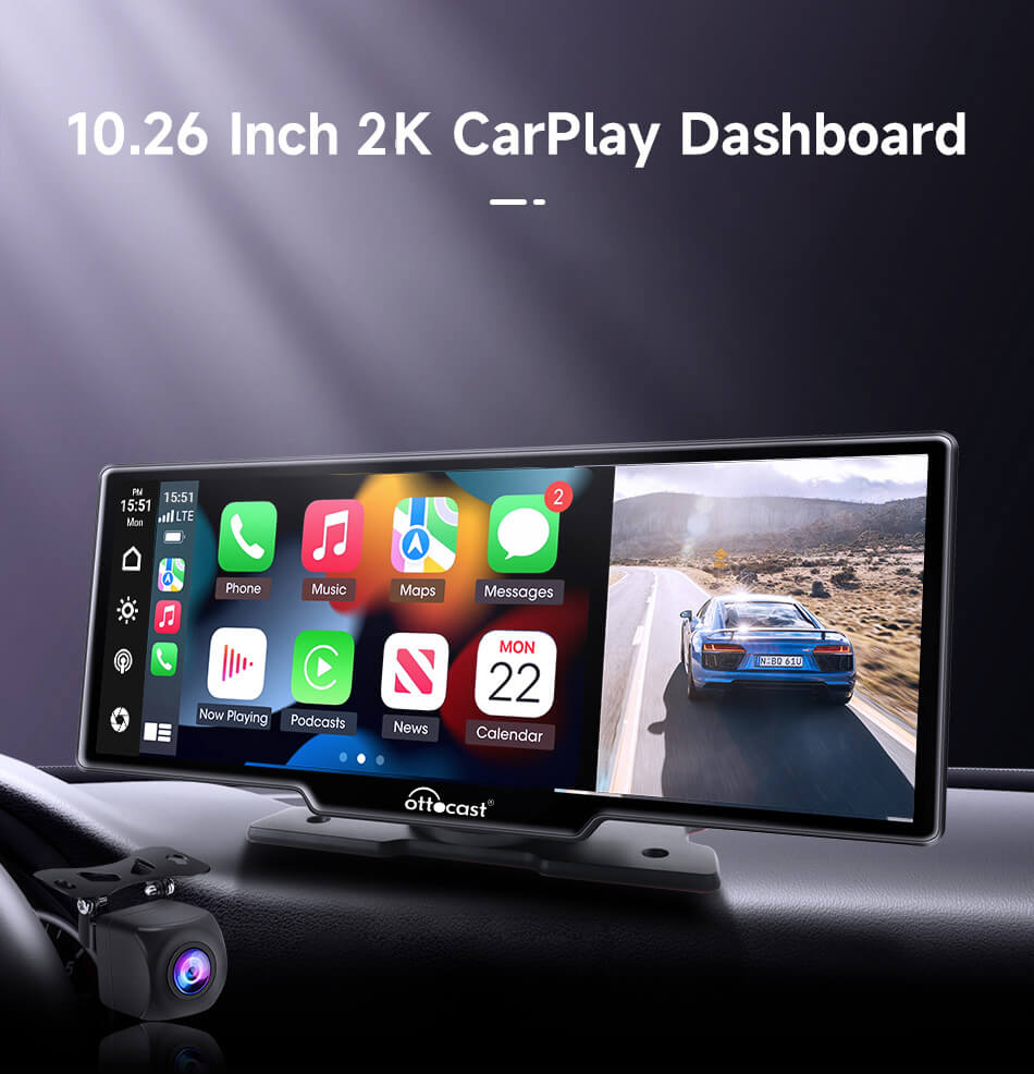 Pantalla portátil para automóvil de 10" con Apple CarPlay y Android Auto