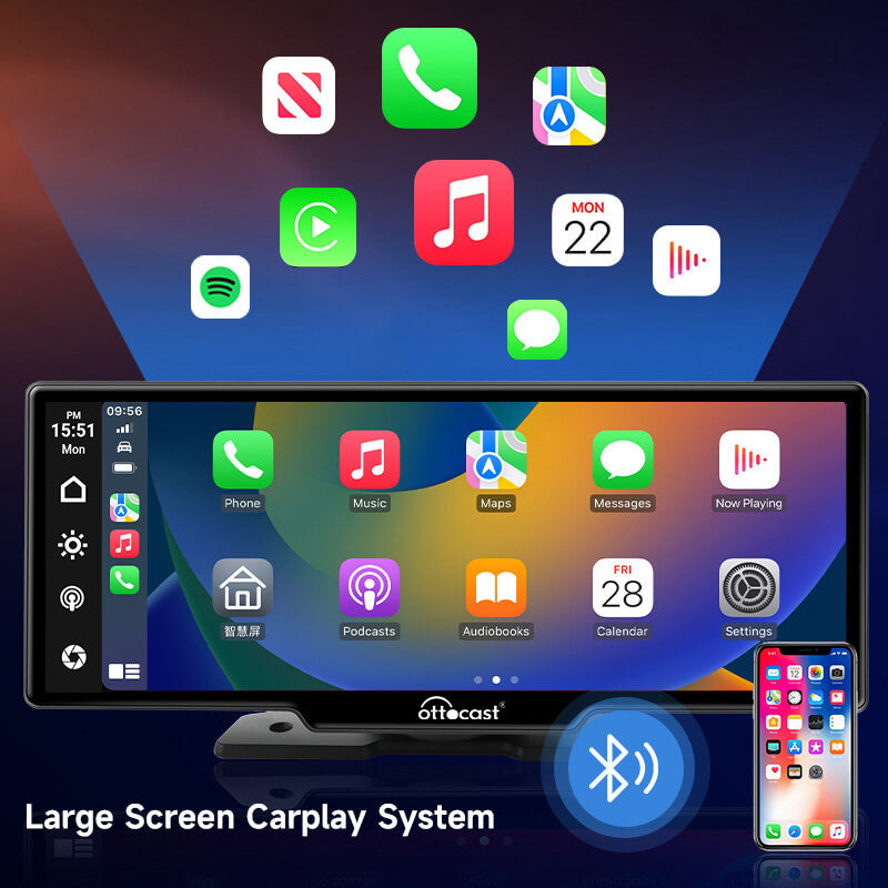 Pantalla portátil para automóvil de 10" con Apple CarPlay y Android Auto